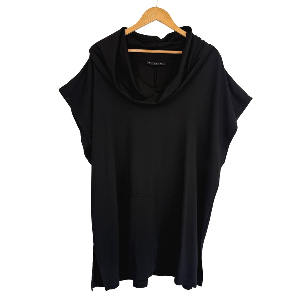 Bryn Walker Black Cowl Neck Dress XL Lagenlook Minimalist Oversized Modal Chic
